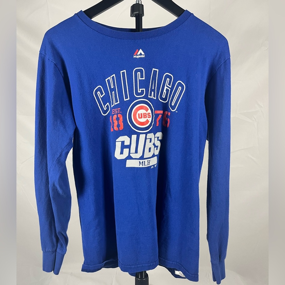 Majestic Chicago Cubs Long Sleeve Shirt Blue MLB Baseball Size Medium